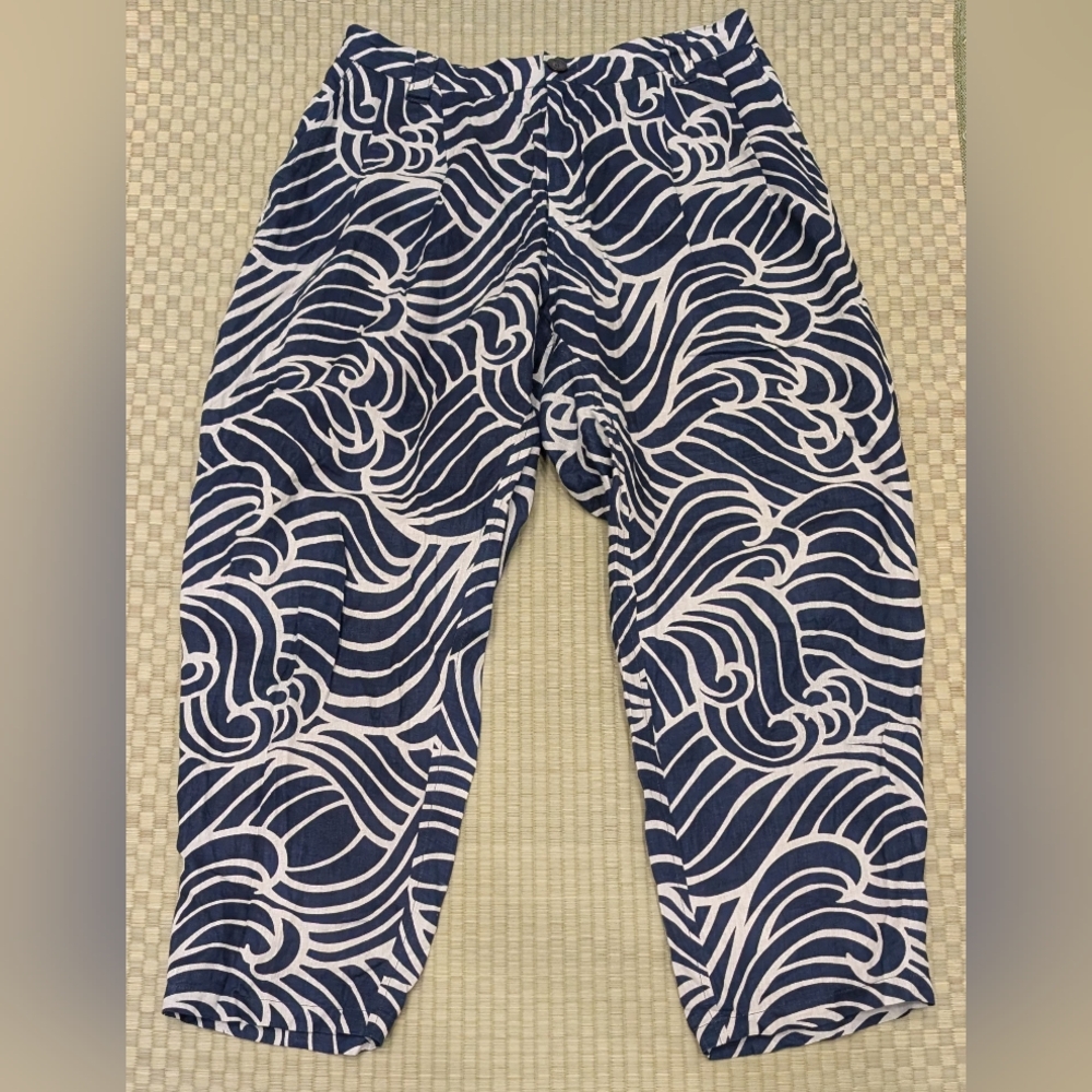 RARE Blue Blue Japan Lined Linen Wave Pattern Pants Men's Size 3 Made in Japan